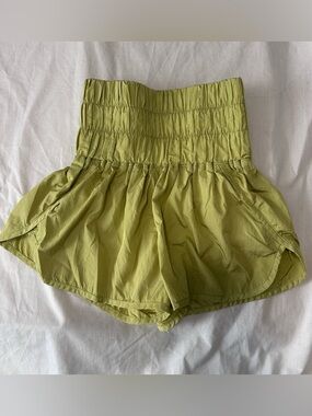 FP Movement by Free People Smocked High-Waist Shorts in Olive